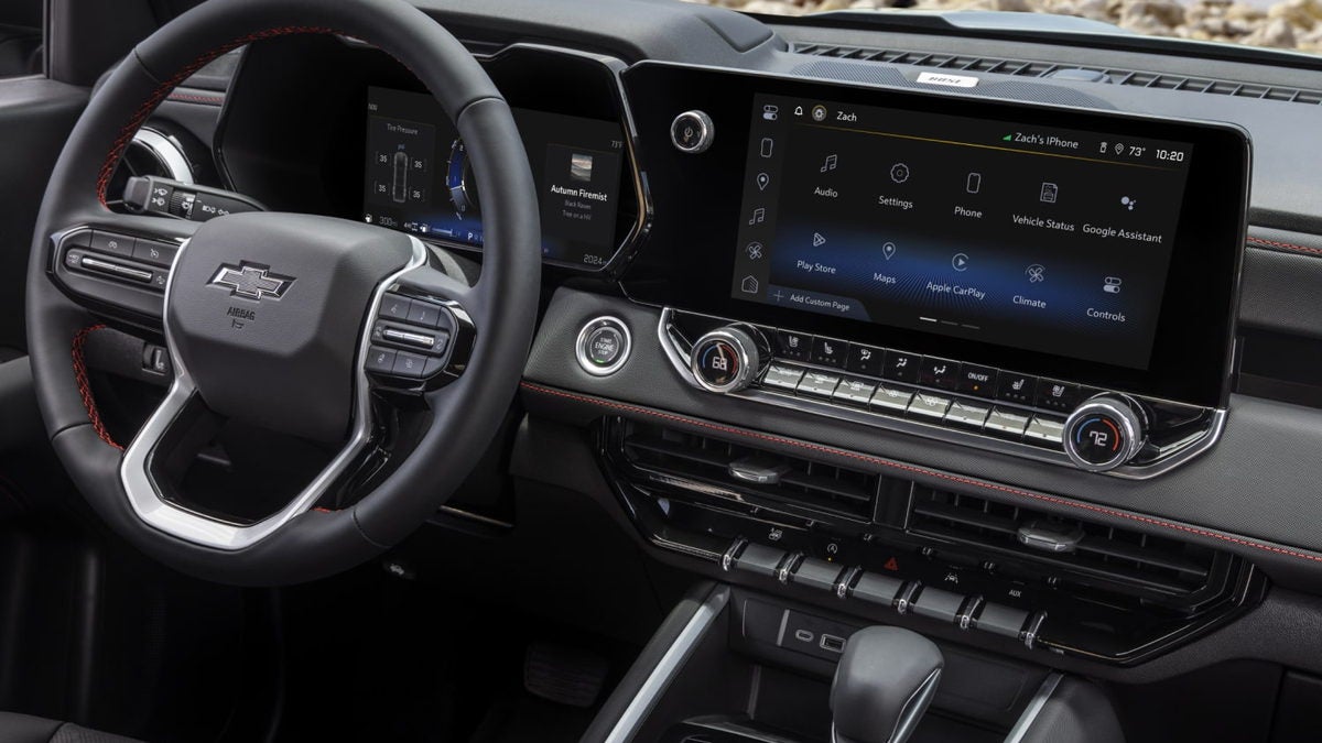 2026 Chevrolet Colorado dashboard with the standard 11.3-inch touchscreen and Google built-in